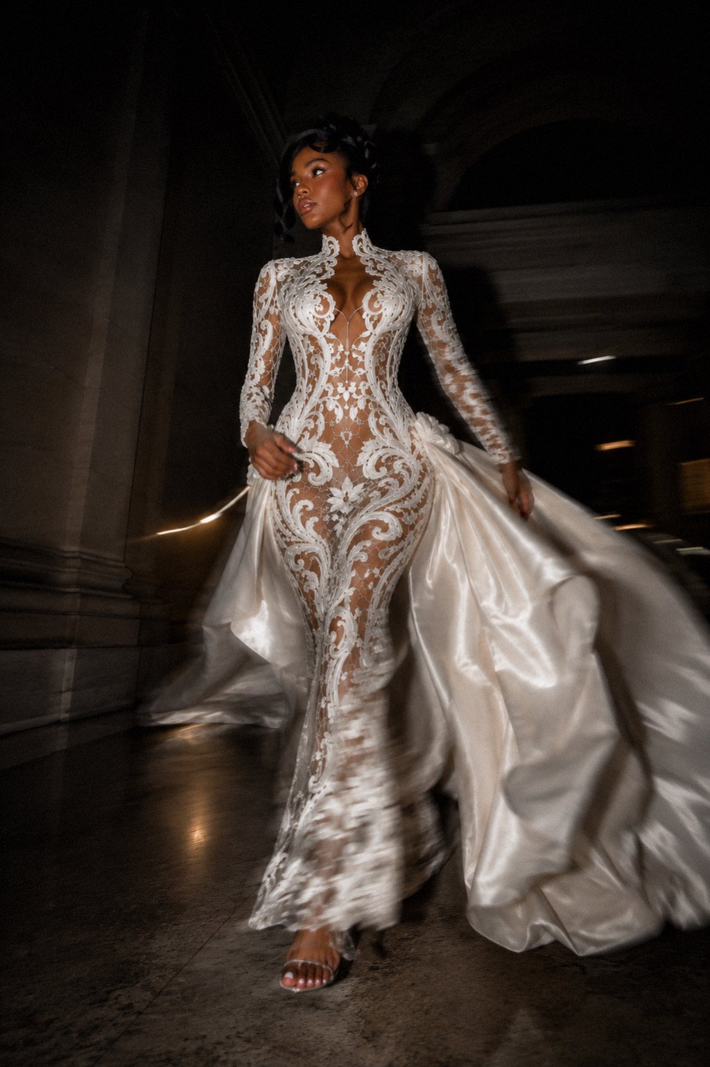 Front — sculpted corset & illusion tulle